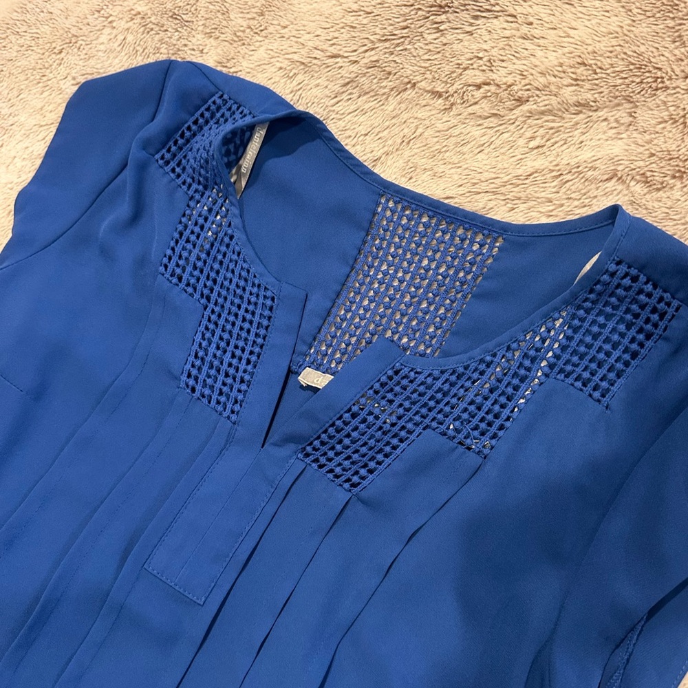 Daniel Rainn Navy Blouse with Mesh Accents
